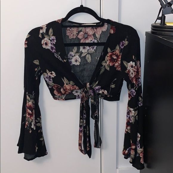 ILLA ILLA Tops - Black Floral Tie Front Top